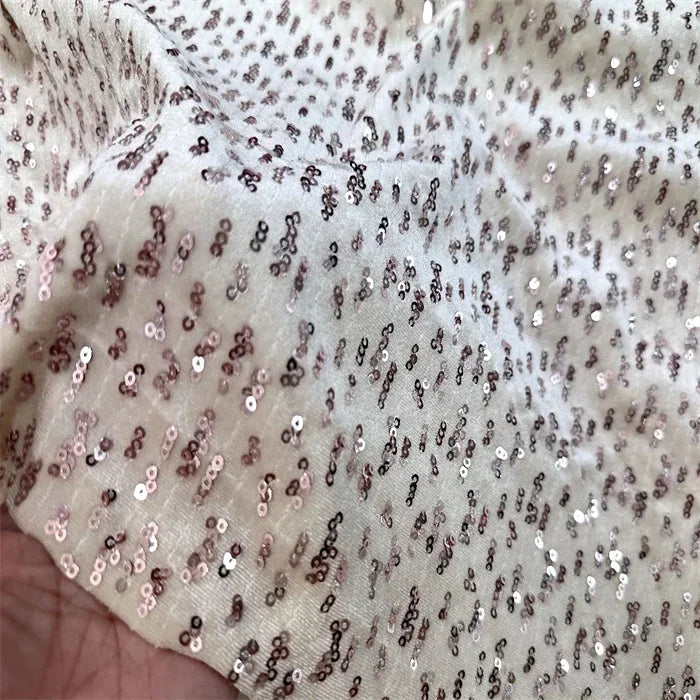 Shiny Beige Glitter Gold Velvet Elastic Fabric - High Quality 140cm
