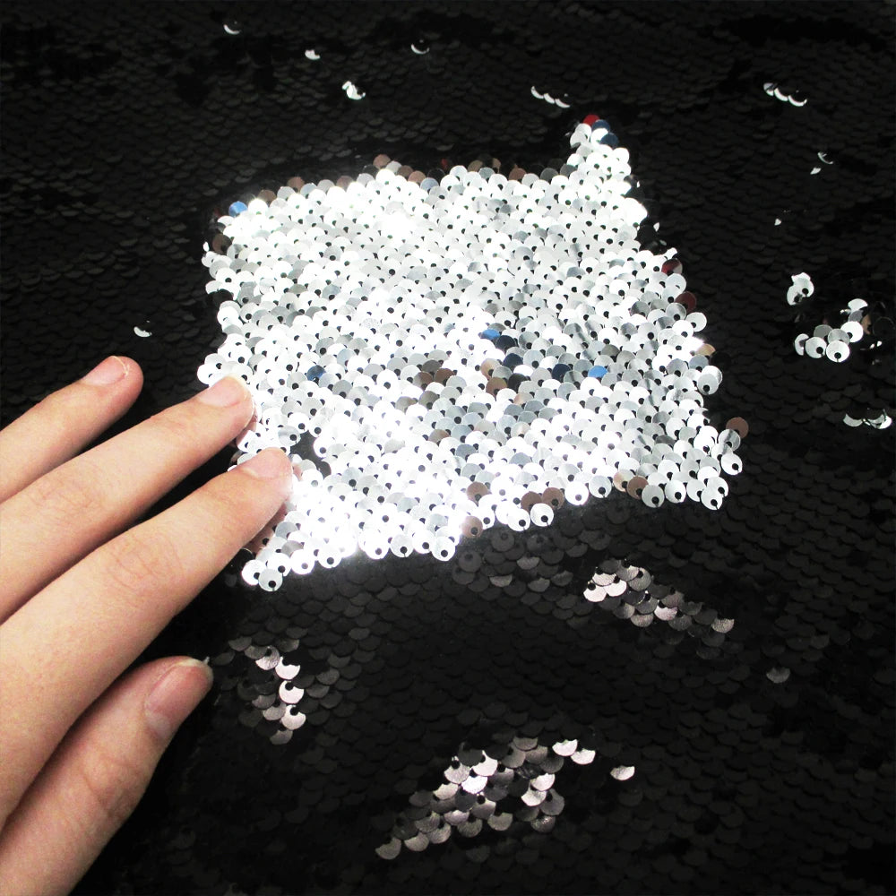 Tela reversible de lentejuelas bicolor para vestido de noche, diseño de lazos para el cabello, accesorios para mujer