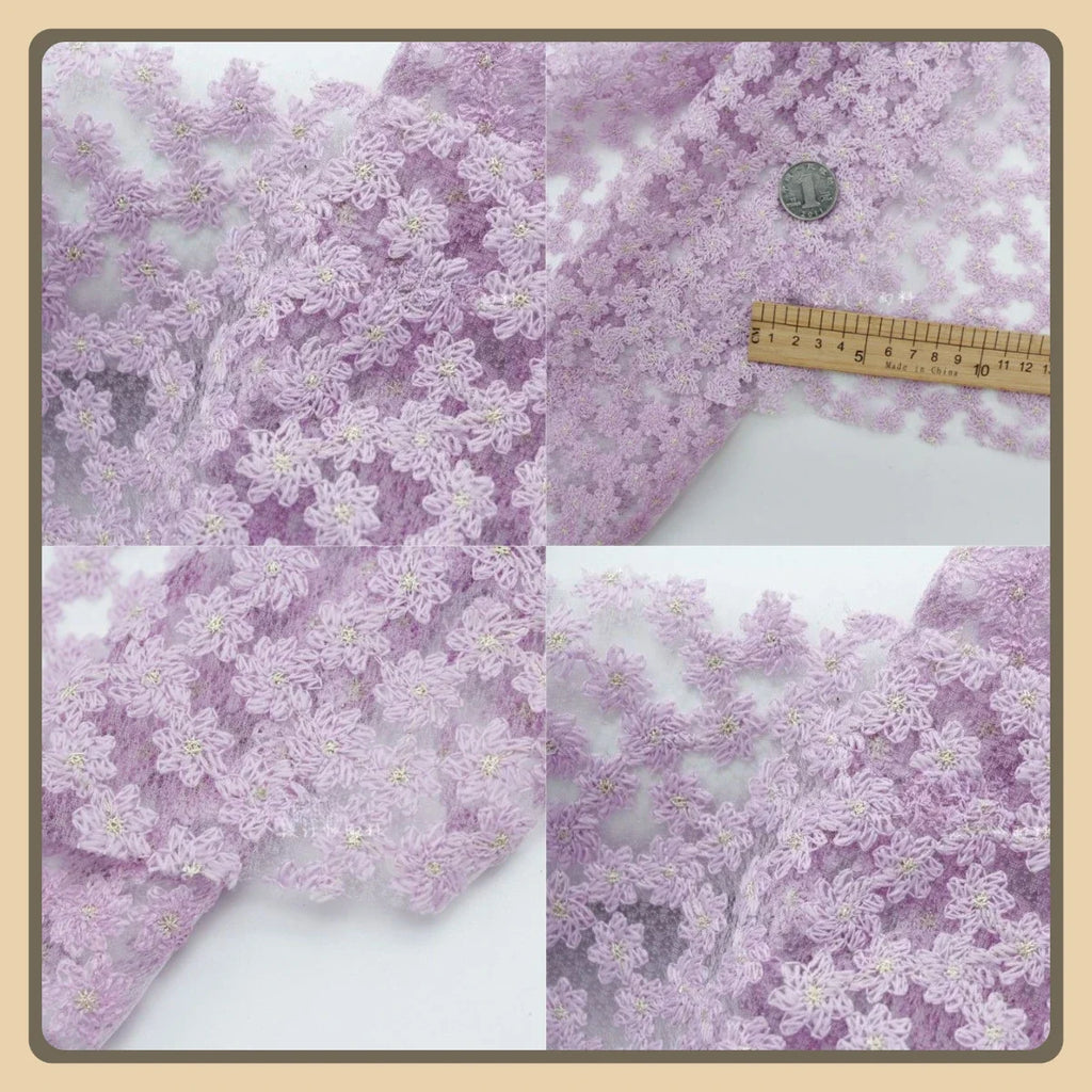 Violet Orchid Star Net Fabric With Gold Silk Thread Purple Rose Embroidered Lace Fabric For Dress DIY Cheongsam Gown Decoration