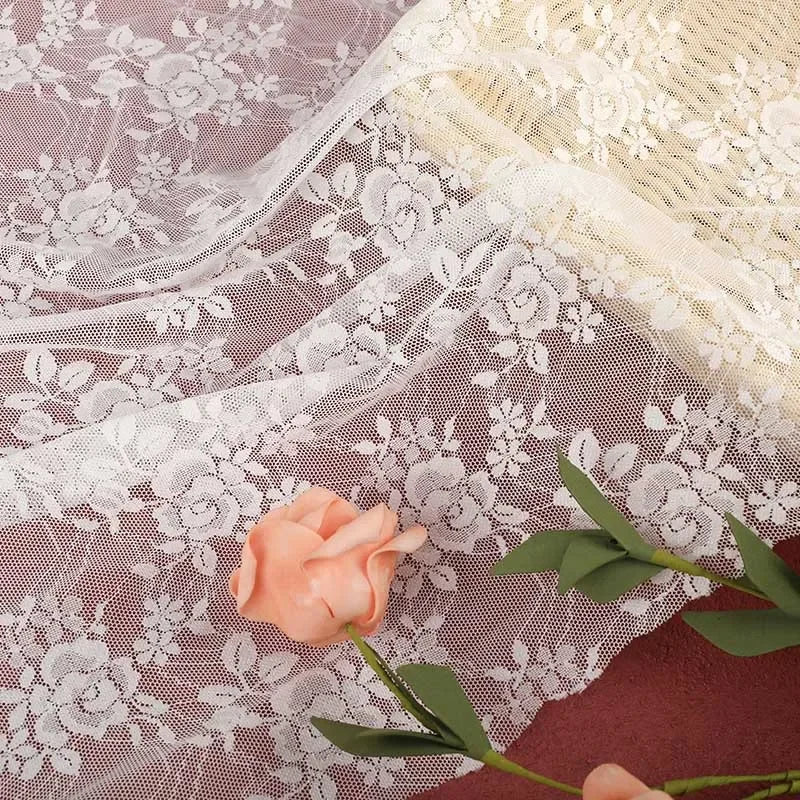 قماش دانتيل مطاطي بنقوش زهور، خياطة فساتين زفاف، فساتين سهرة، بيجامات وتزيين طاولات، قماش اصنعها بنفسك