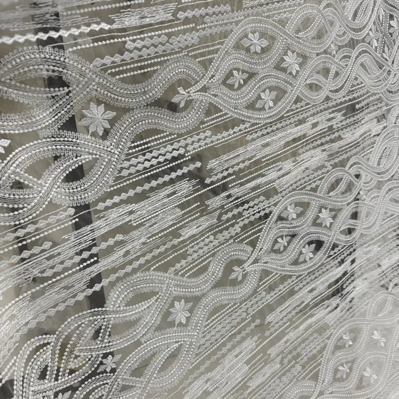 New Textured Polyester Thread Pure Lace Embroidery Fabric - Sheer Tulle Wedding Material