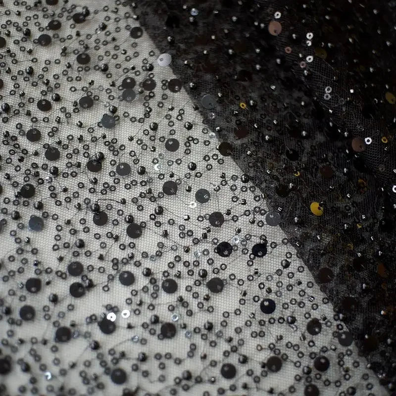 1.5m Wide Encryption Various colors Bead Embroidery Sequin Mesh Lace Fabric for Wedding Dresses Stage Clothing