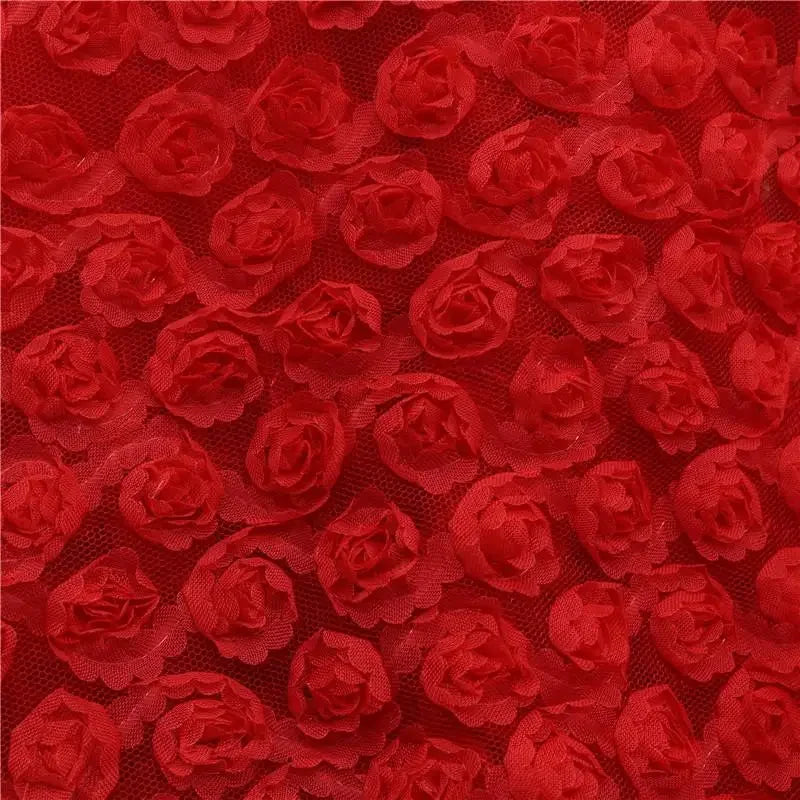 فستان زفاف كلاسيكي مطبوع عليه وردة ثلاثية الأبعاد مع لوحة قماش مطرزة وقماش شبكي مزين بالزهور