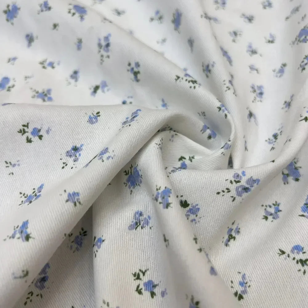 Checkered Floral Cotton Denim Fabric - Dress Tablecloth Material