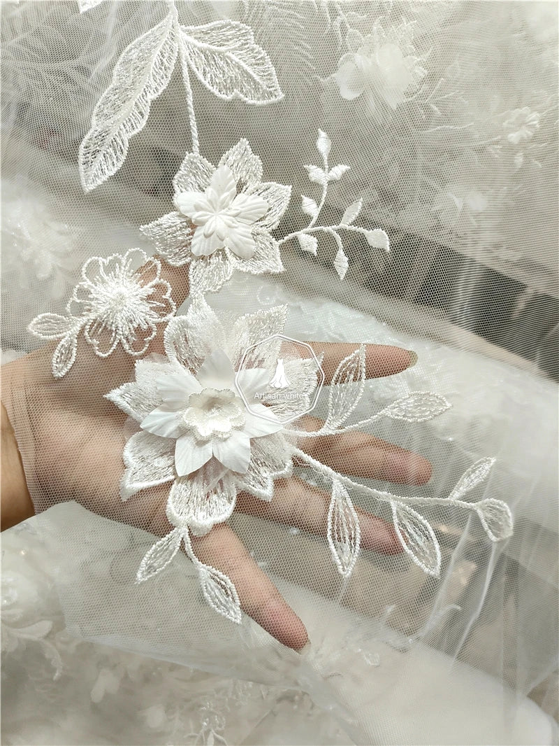 Hilo tridimensional 3D de alta calidad, bordado artesanal, para vestido de novia, ropa, pañuelo, materiales auxiliares, hojas