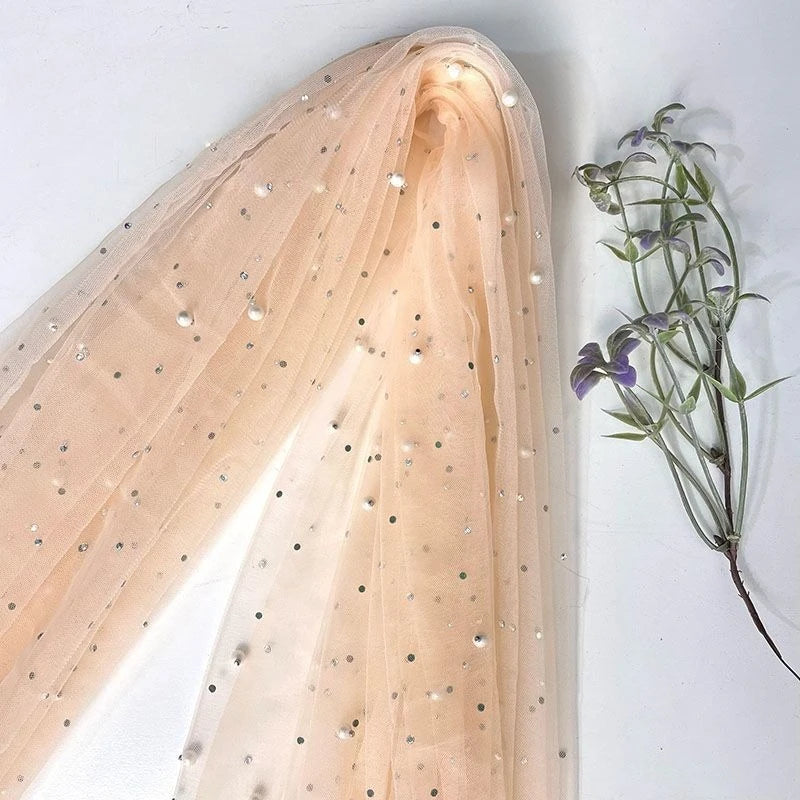 Soft Pearl Tulle Fabric - Delicate Mesh for Bridal Gowns & Elegant Backdrops