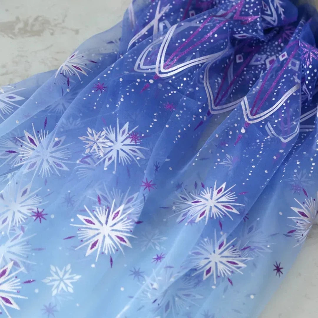 Elsa mesh dress fabric ice and snow snowflake deep blue double-sided gradient light blue mesh dress children's half skirt fabric