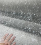 مسحوق الفضة الساخن، رذاذ الفضة، مسحوق بريق ناعم، فستان زفاف منقوش بشبكة من الدانتيل، الطبقة السفلية، قماش شبكي شفاف لامع