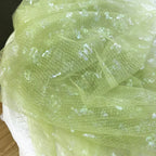 Tela de fondo para costura de ropa infantil, con malla suave transparente y mariposa arcoíris verde hierba fresca, ideal para decoración navideña DIY