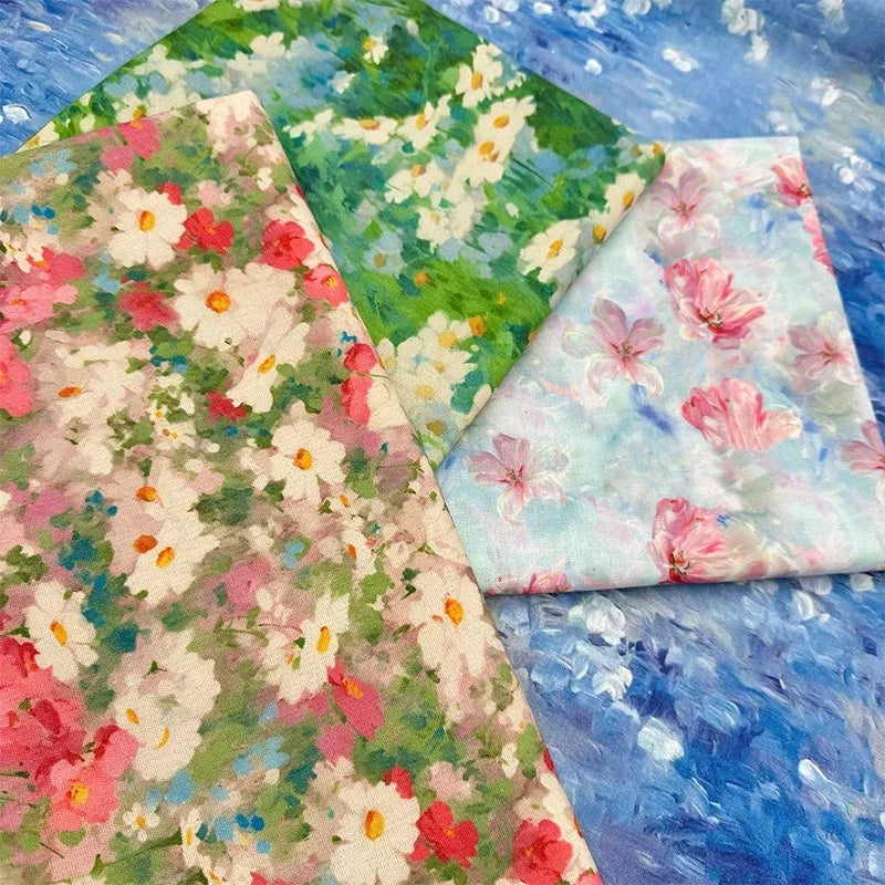 Oil Painting Floral Fabric Premium Cotton Linen Blend With Dense Weave For Tablecloth DIY Home Decor Door Curtain Fabric