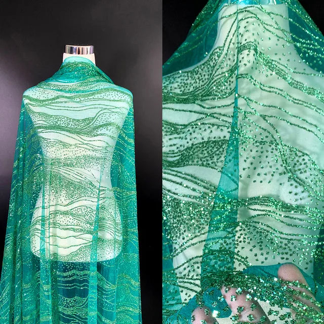 Luxury Water Ripple Sequin Tulle Fabric, Perfect for Wedding Gowns, Performance Costumes, and Children's Handmade Designs