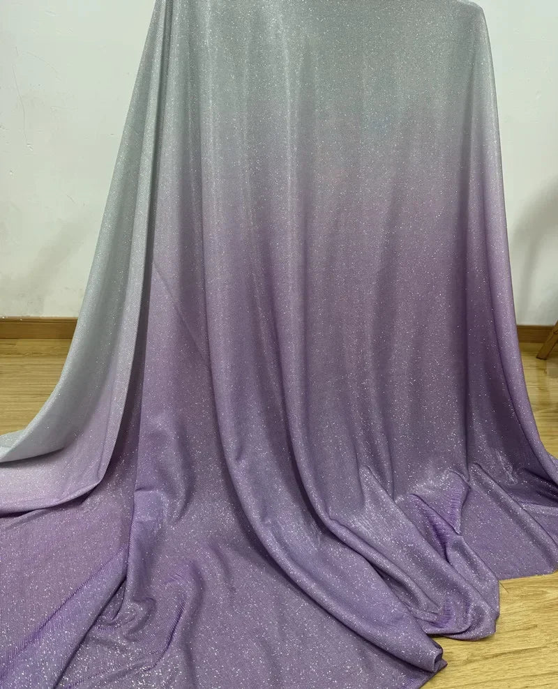 Blue Gradient Silver Powder Fabric Sewing Evening Dresses Stage Costumes DIY Background Decoration Elastic Fabric