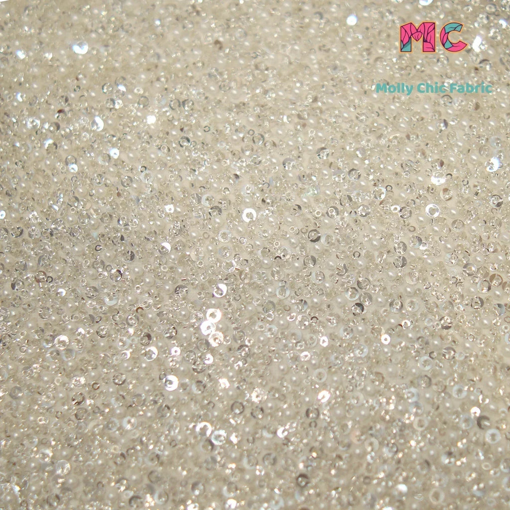 High-End Bead Embroidery Sequins Crystal Mesh Fabric - Luxury Material 130cm