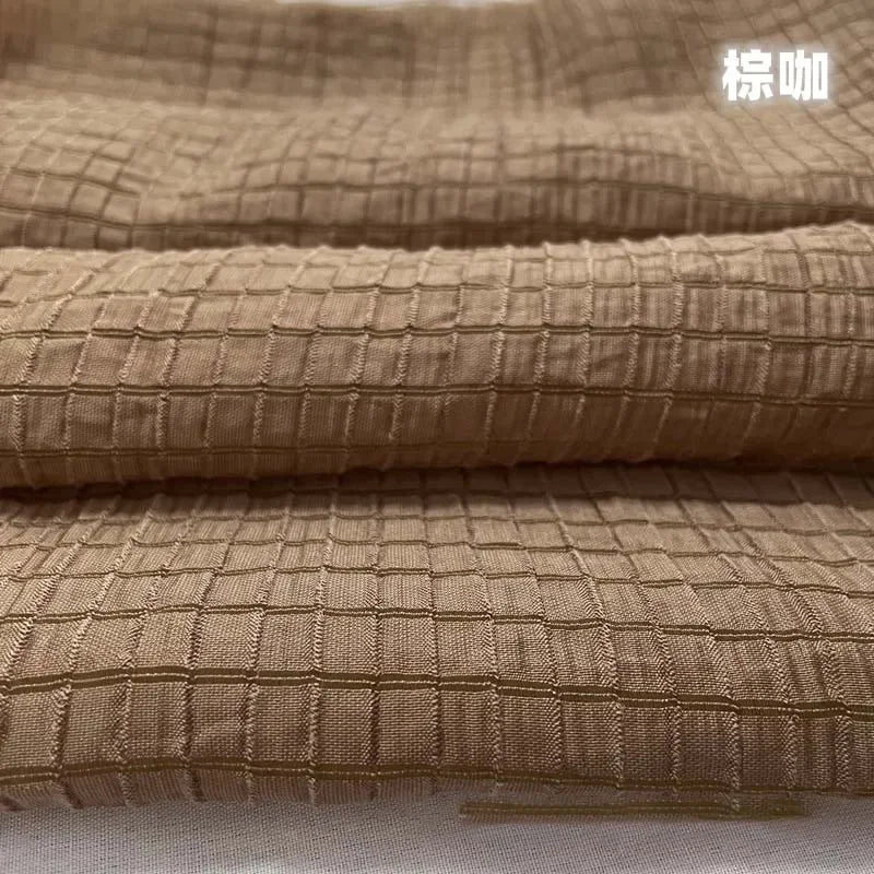 Cream Yellow Checkered Fabric Soft Breathable Textile For Summer Outfit Sewing DIY Clothing Craft Upholstery Home Decor Material