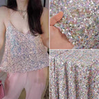 5MM Sequin Bead Elastic Mesh Fabric - Stage Clothing Material 120cm