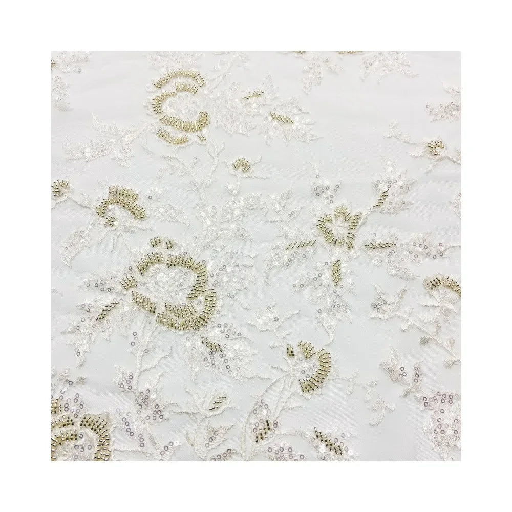 New Sequined Rose Bead Tube Embroidery Fabric, High-end Heavy Industry Multi-color Wedding Dress Bead Mesh Fabric Stoff Tessuto