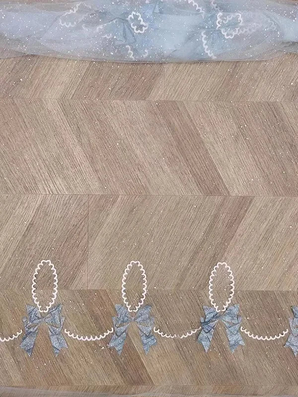 New shining offset-printed bow pattern mesh fabric sewing children's evening dress hem decoration diy lace fabric