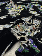 Exquisita tela de terciopelo de seda con bordado de lentejuelas y tubo de cuentas para chaqueta qipao Hanfu, tela de diseño para el Palacio de Jiuzhong.