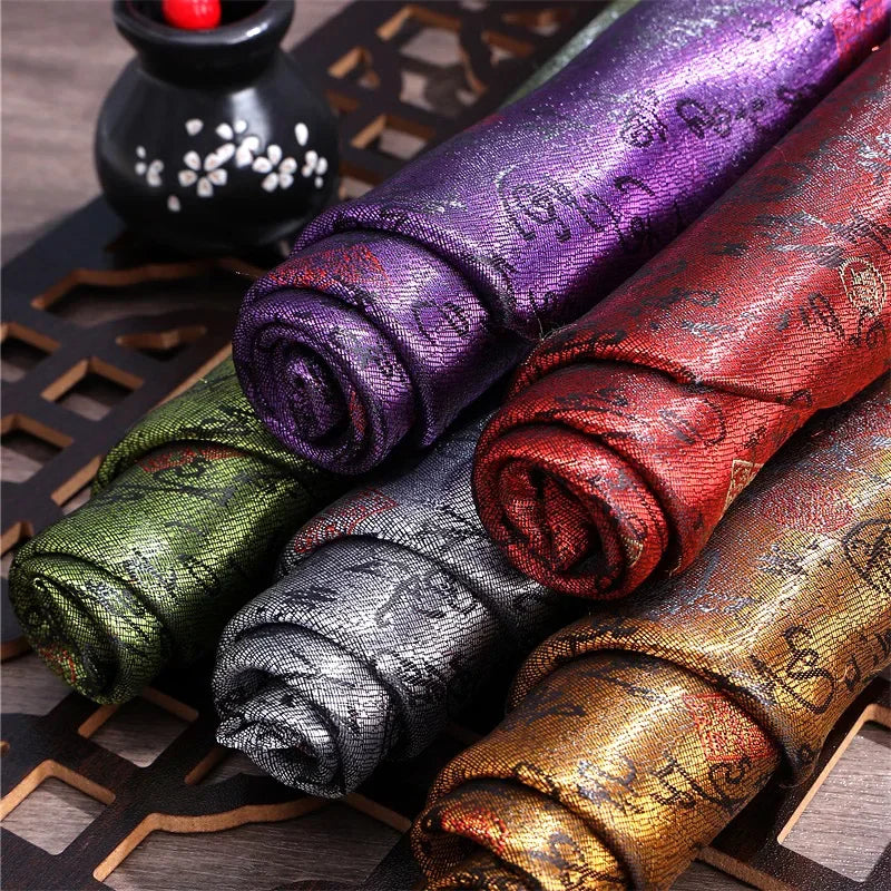 Premium Brocade Satin Fabric - Embroidered Calligraphy Design Material