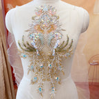 Champagne gold fish scale sequins bead embroidery lace wedding dress evening gown stage costume DIY sewing accessories