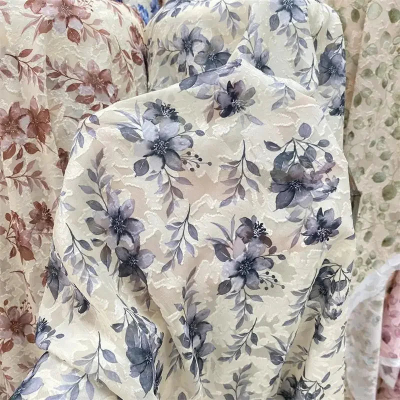 فساتين وقمصان نسائية فاخرة من قماش شيفون جاكار شبه شفاف مزخرف بنقشة زهور على الطراز الصيني، ناعمة للحماية من الشمس