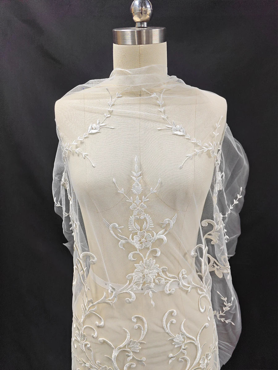 Vestido de novia, vestido de noche, accesorios qipao, hecho a mano con tela de encaje floral en el pecho blanco