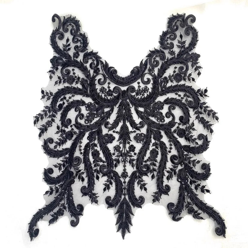 فستان زفاف فاخر من Mibai Black Sewing عالي الجودة، مزين بخرز فاخر وياقة من الدانتيل ونقشة زهور على الظهر