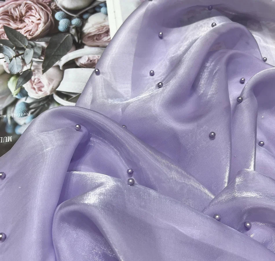 مادة خيوط ساتان عاكسة مطرزة باللؤلؤ ثلاثي الأبعاد عالية الكثافة لخياطة ملابس لوليتا وقماش فستان الزفاف