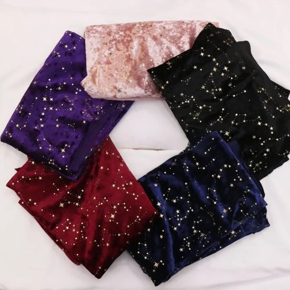 Gold Foil Studded Constellation Velvet Fabric - Diamond Shine Meteor Pattern 145cm