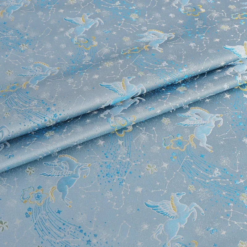 قماش جاكار بروكار بخيوط ذهبية فلكية - نمط سماوي