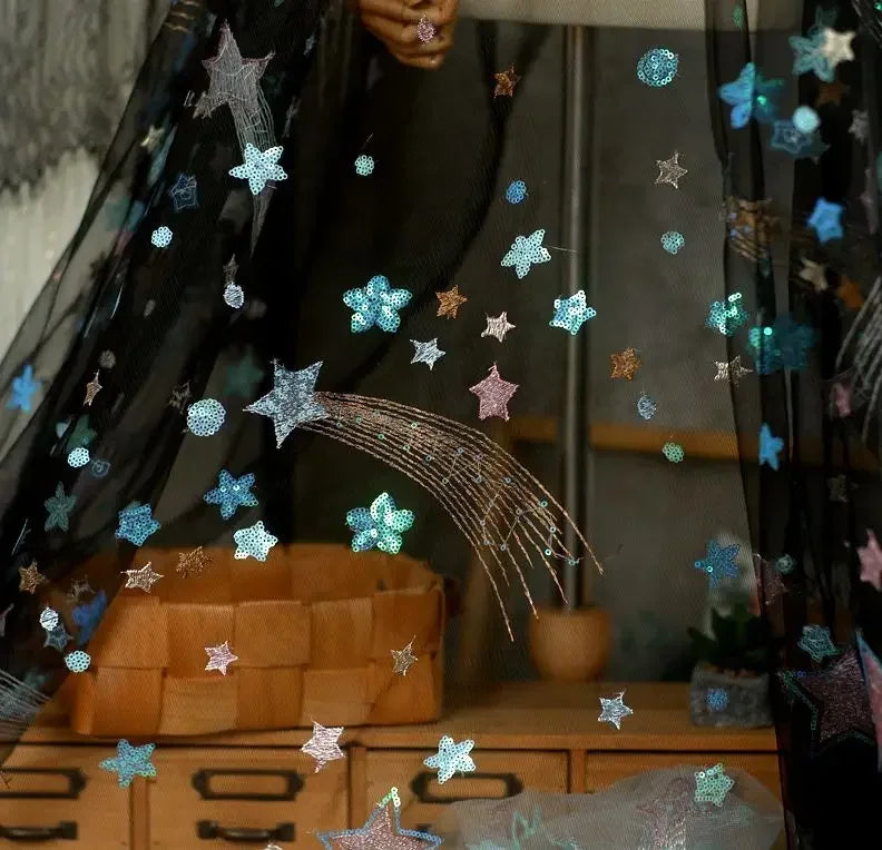 قماش شبكي مطرز بالترتر اللامع بعرض 1.5 متر لخياطة ملابس الأطفال وشال ستارة DIY بتصميم من القماش