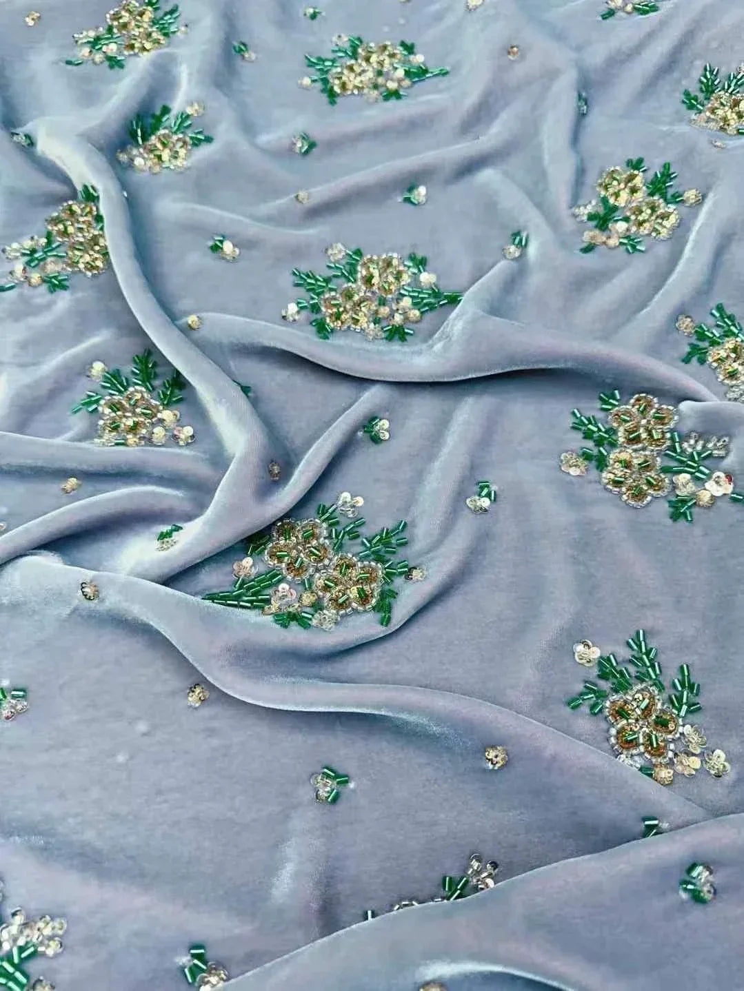 Silk Velvet Nail Bead Embroidery Fabric - Exquisite Material 130cm