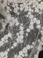 Nueva tela blanca tridimensional con bordado de cuentas para boda, tela de diseño de encaje para vestido de novia cosida