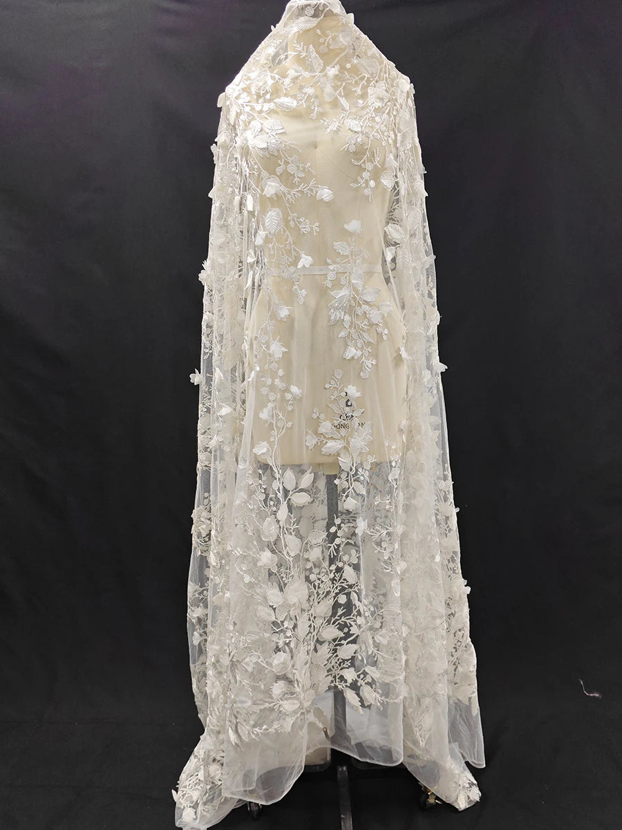 Raw White wedding dress headscarf flower leaves embroidered fabric skirt handmade DIY curtains tablecloths lace