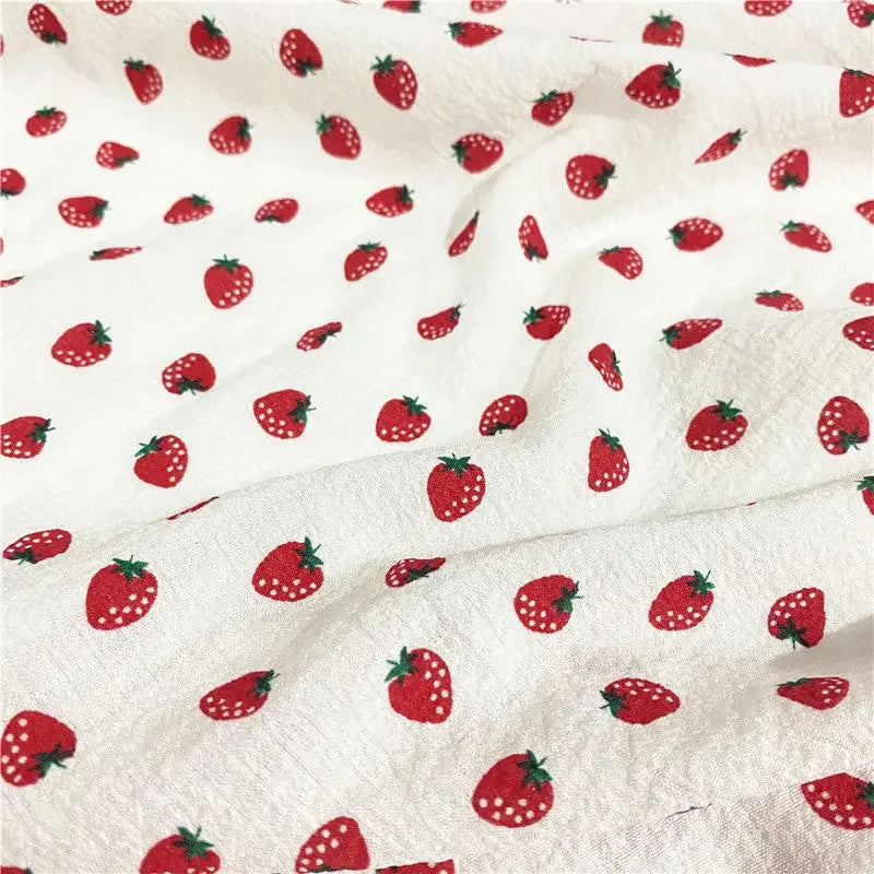Tela opaca con estampado de fresas y burbujas de algodón de imitación para vestidos largos florales, protección solar, puños, decoración DIY