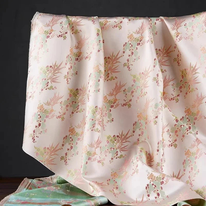 Tela jacquard de brocado tejida con flores de plantas dulces de color rosa, temperamento para vestido, chaqueta qipao china, telas para coser