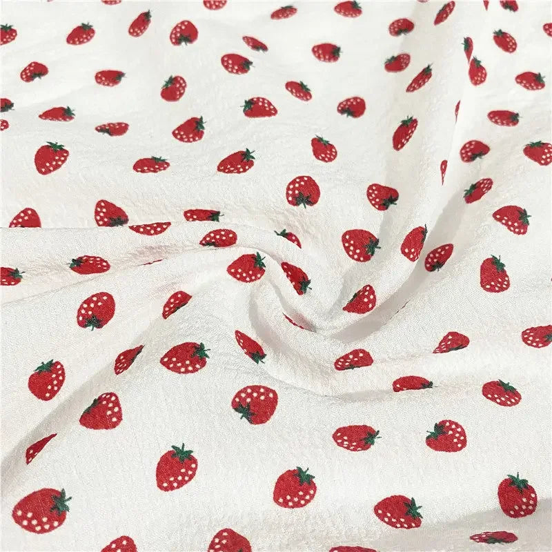 Tela opaca con estampado de fresas y burbujas de algodón de imitación para vestidos largos florales, protección solar, puños, decoración DIY