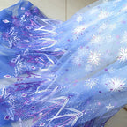 Tela de malla para vestido de Elsa con copos de nieve y hielo en azul oscuro, degradado de doble cara, tela de malla azul claro para vestido de media falda infantil