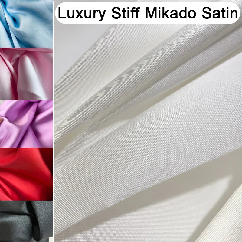 Tela de satén mikado rígido de lujo por yarda para vestido de novia, boda, traje, sarga de satén, tela de fiesta de noche, material de costura DIY