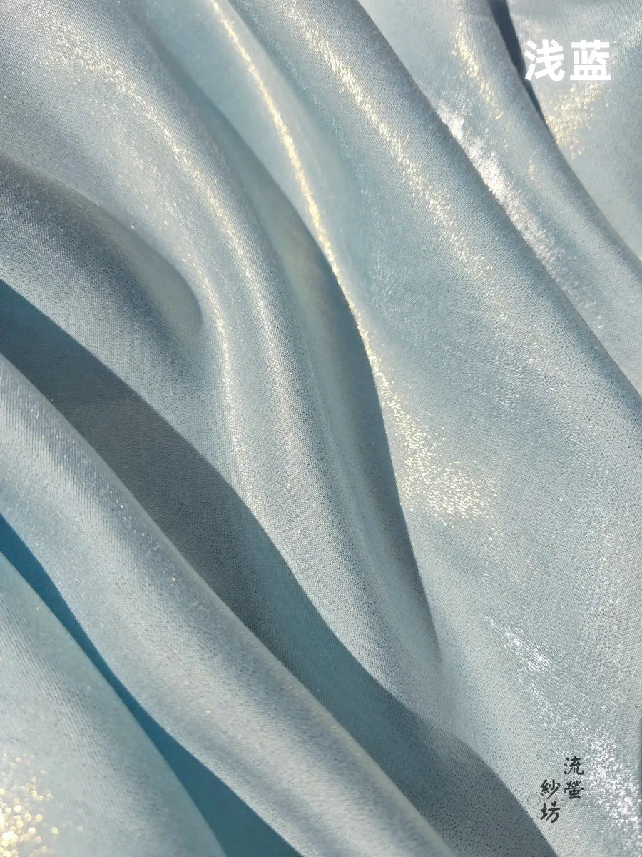 Gold Powder Flowing Light Cotton Satin Fabric - Sparkling Colorful Hanfu Robe Soft Skin-Friendly Dress for Stage Performance