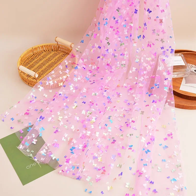 New Butterfly Bronzing Mesh Fabric Children's Princess Dress Stage Tutu Skirt Tablecloth Decorative Colorful Butterfly Mesh