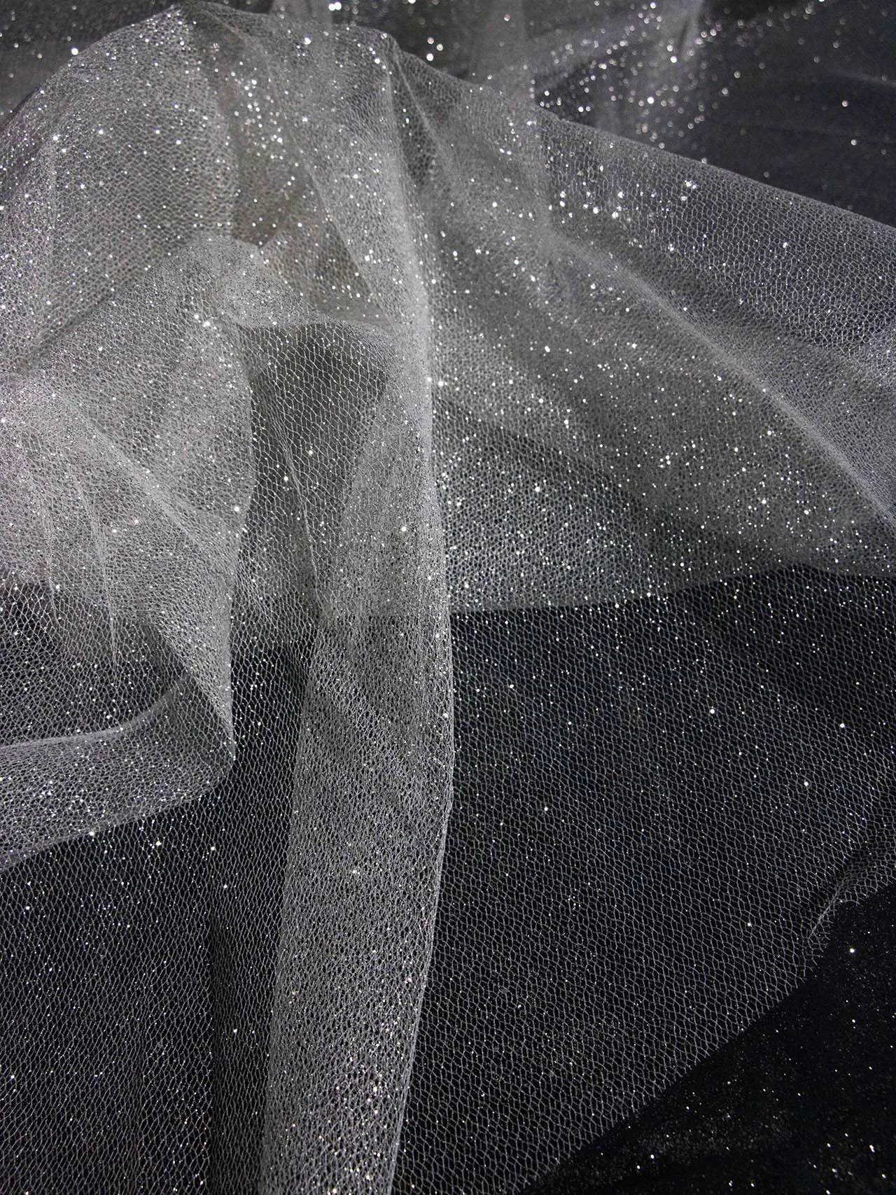 Spray silver shimmering white mesh fabric sewn formal dress wedding dress DIY designer accessories