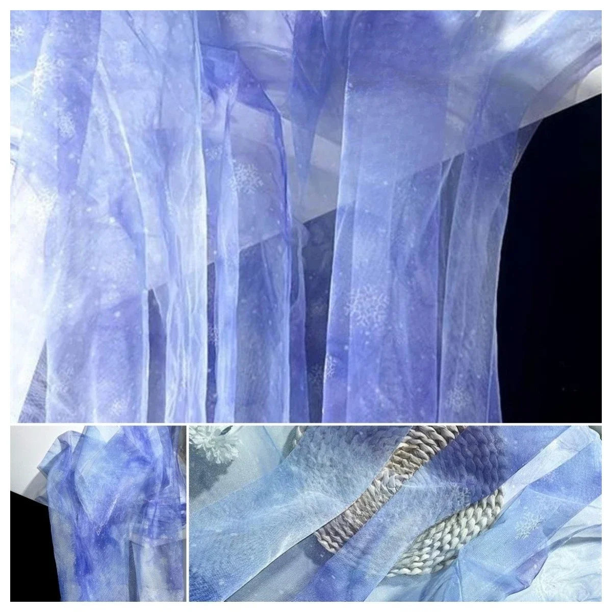 Blue And Purple Mesh Fabric DIY Photo Decoration Soft Background Tablecloth Clothing Handmade Fabric Bridal Dress Wedding Dress