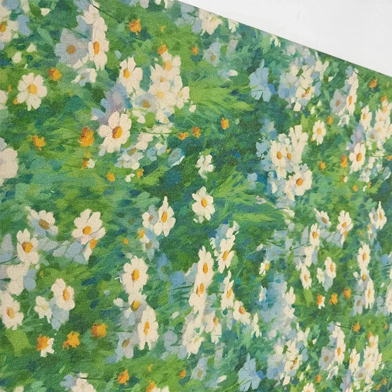 Oil Painting Floral Fabric Premium Cotton Linen Blend With Dense Weave For Tablecloth DIY Home Decor Door Curtain Fabric