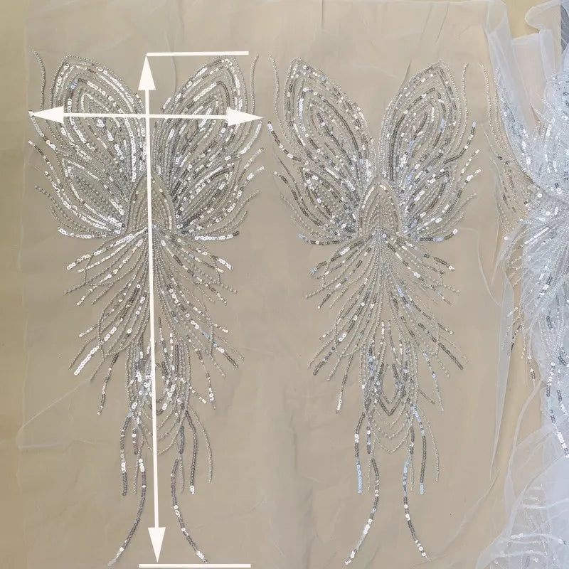 New 30 * 69cm silver nail bead sequin wedding dress upper collar lace embroidery designer sewing accessories