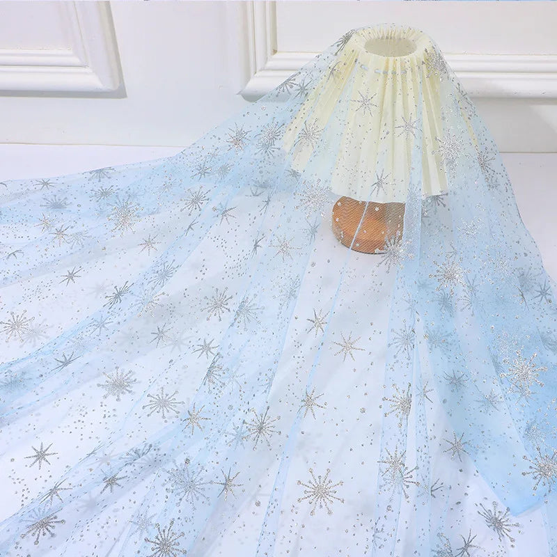 Silver Snowflake Mesh Fabric Suitable For Christmas Decorations Stage Settings And Elsa Princess Dress