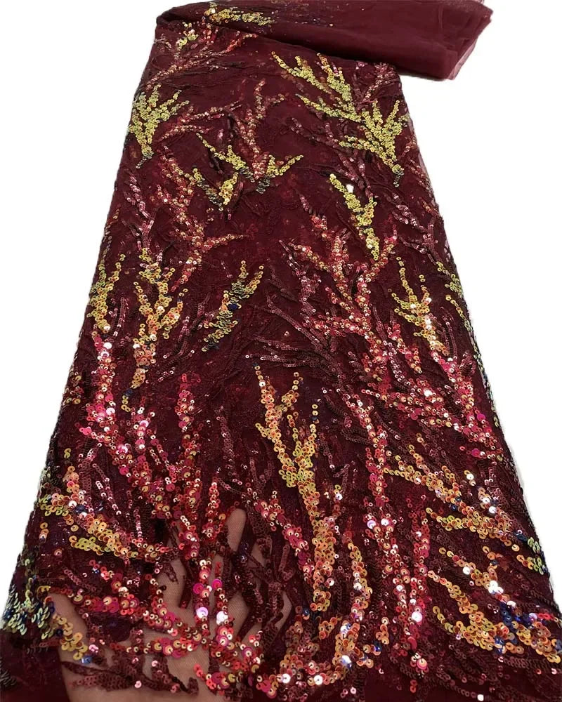 Exquisite colorful sequined net-sheen embroidered lace fabric used for wedding gowns evening dresses mother's clothing  fabric
