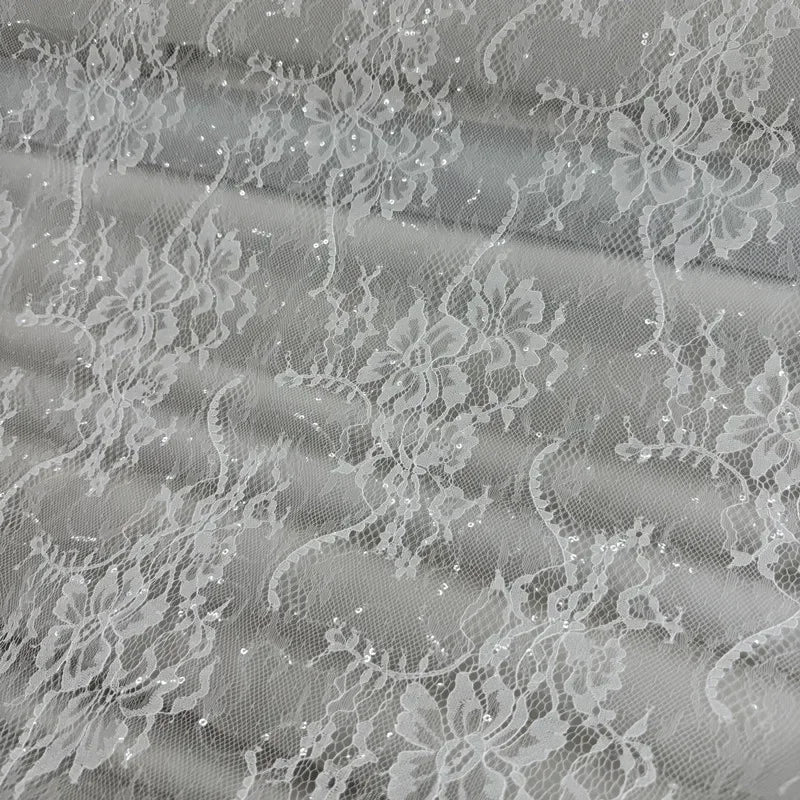 Large Floral Lace Embroidery Sequins Sheer Tulle Lace Fabric DIY Wedding Dress Evening Gown Bridal Attire Formal Decor Clothing