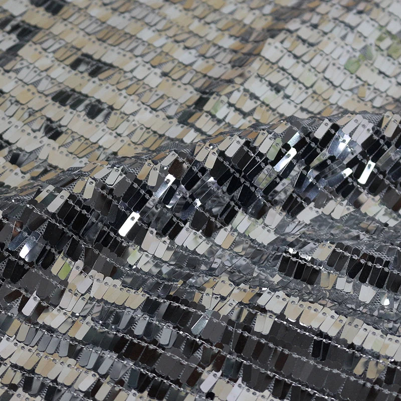 Rectangular fish scale sequin fabric, black hanging fabric, mesh fabric, computer embroidery fabric
