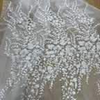 New Lace Transparent Mesh Fabric Embroidery Flower Sequins Tree Leaves Sewing Wedding Dress Evening Gown Lace Fabric